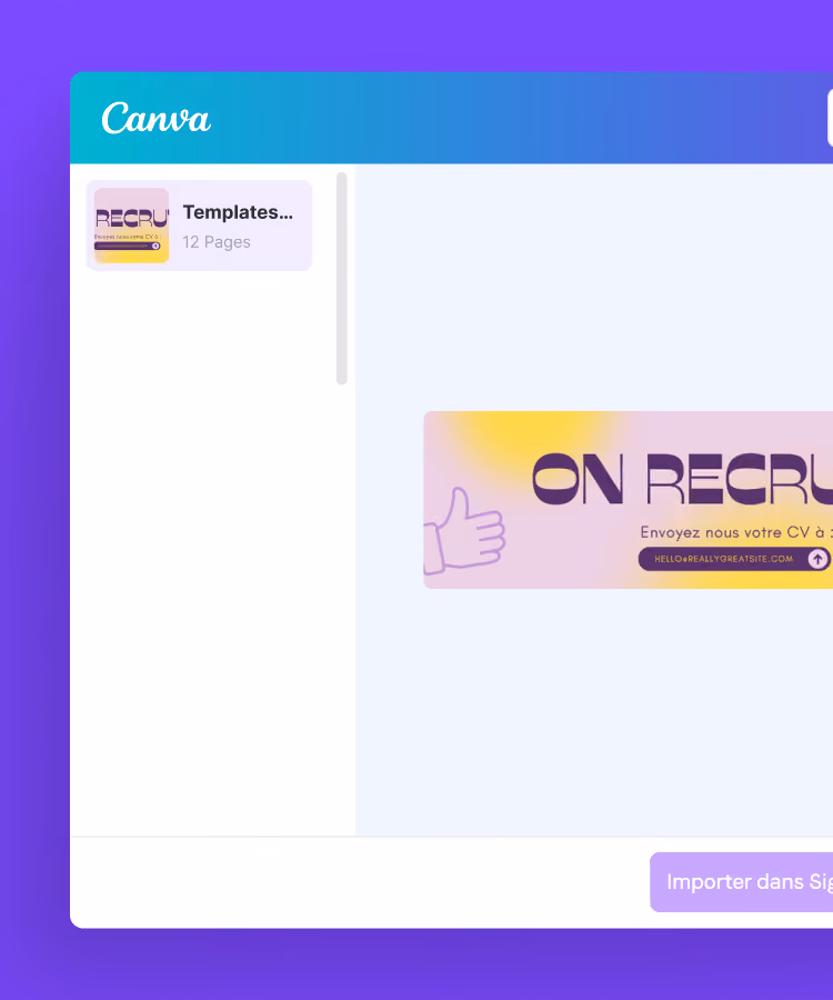 Interface Signitic d import de bannières Canva